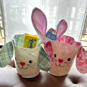 Easter Bunny Basket Gift Set Fabric Easter Egg Hunt Baskets + Bunny Ear Headband